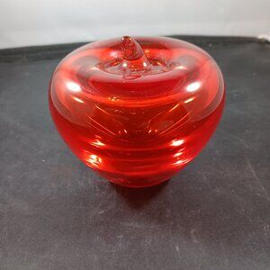 Vintage Blenko Red Glass Apple Paperweight Handblown MCM Decor